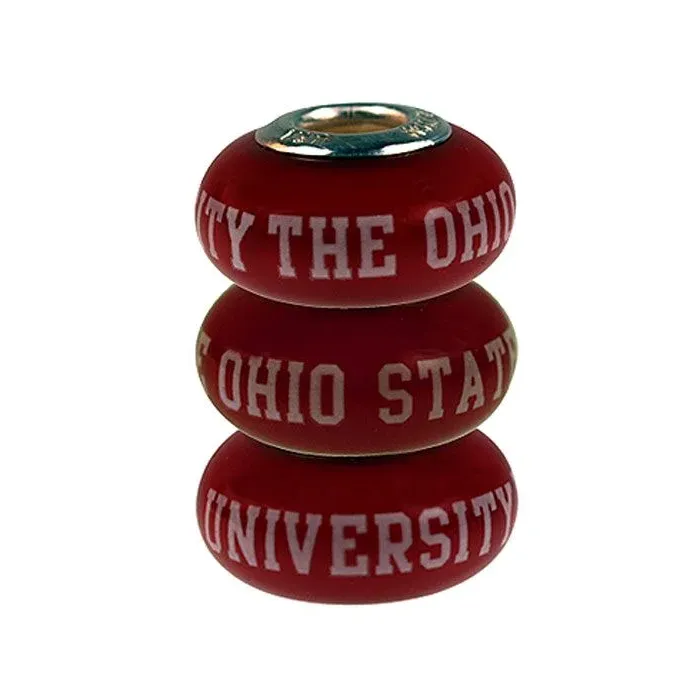 Fenton Red Glass Collegiate Bead - The Ohio State University - Sterling Silver