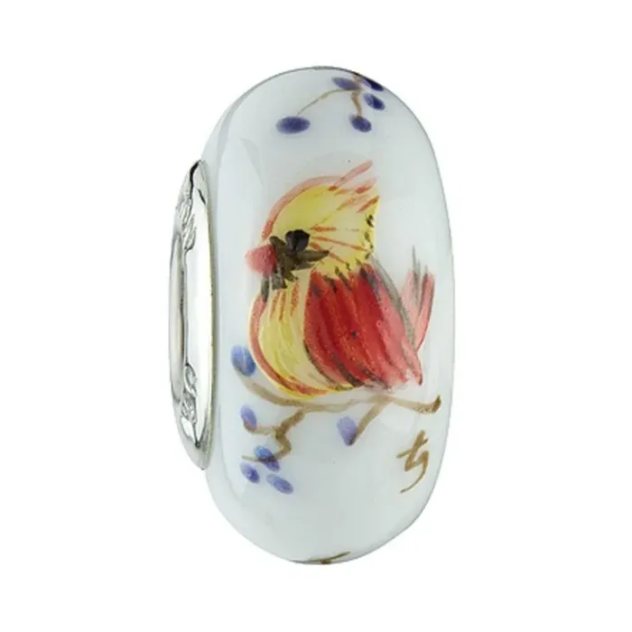 Fenton Art Glass Artisan Crafted Bead - Lady Cardinal - Sterling Silver Lined