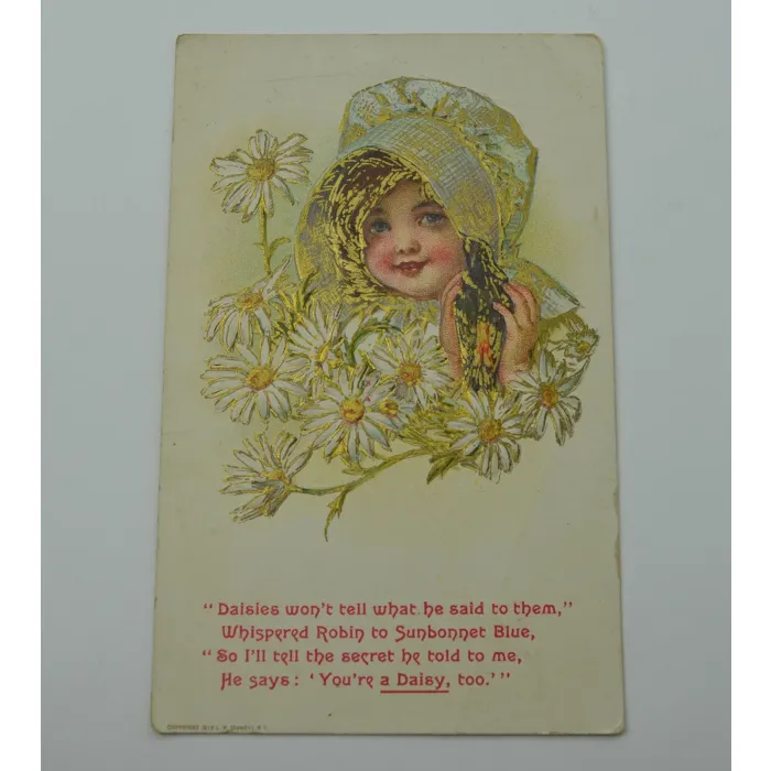 Vintage Postcard - Greeting Card - Daisies Won't Tell What He Said To Them - Early 1900's