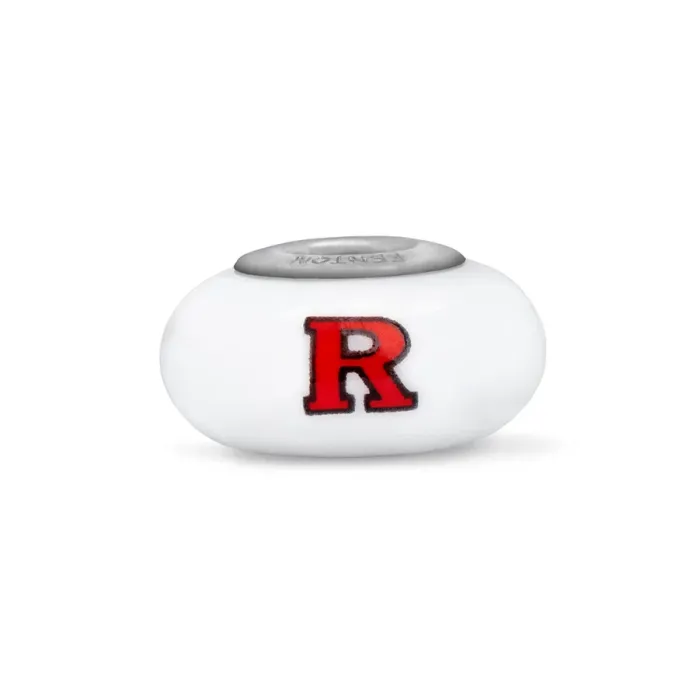 Fenton Milk Glass Collegiate Bead - Rutgers - Sterling Silver Lined