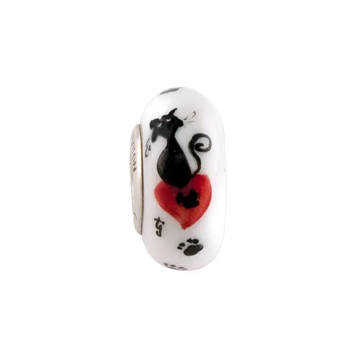 Fenton Art Glass Artisan Crafted Bead - Fenton the Feline - Sterling Silver Core