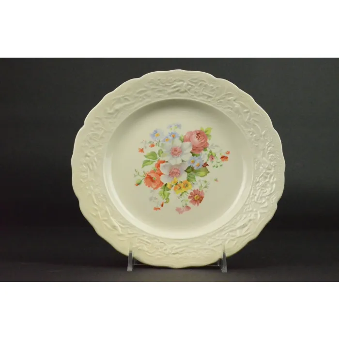 China Dinner Plate - Raised Bird & Floral Border - Bright Floral Pattern Center