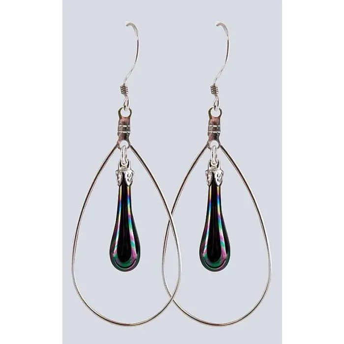 Fenton Art Glass - Hoop Style Teardrop Earrings - Black Iridized