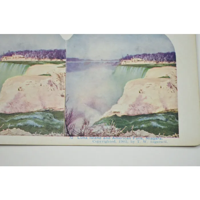 Stereoview By T. W. Ingersoll - No. 72 - Luna Island And American Falls, Niagara - Antique 1903