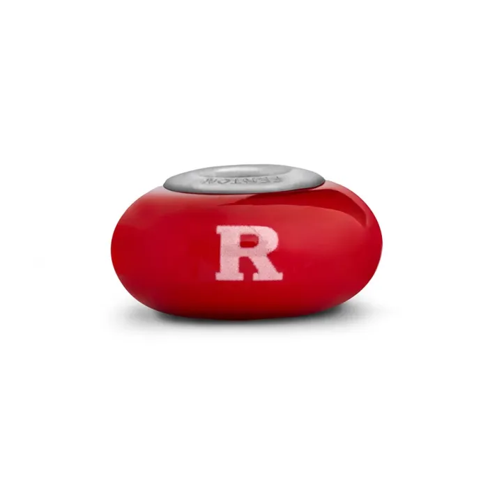 Fenton Red Glass Collegiate Bead - Rutgers - Sterling Silver Lined
