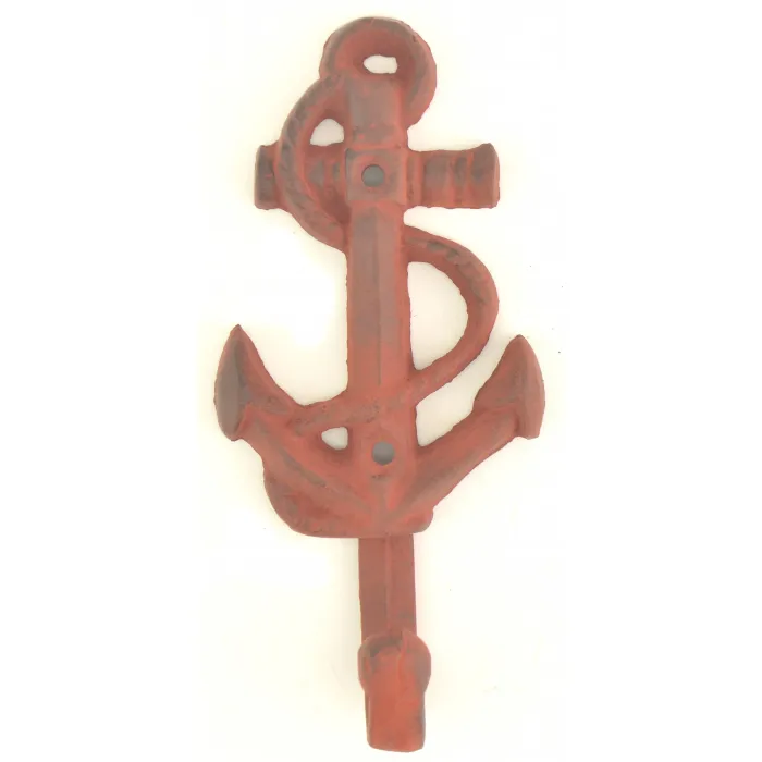 Cast Iron Wall Hook - Red Ships Anchor Design - 5.25" Tall