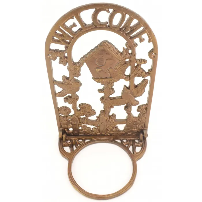 Cast Iron Welcome Plaque With Plant Holder - Bird Theme - 13 1/8" Tall
