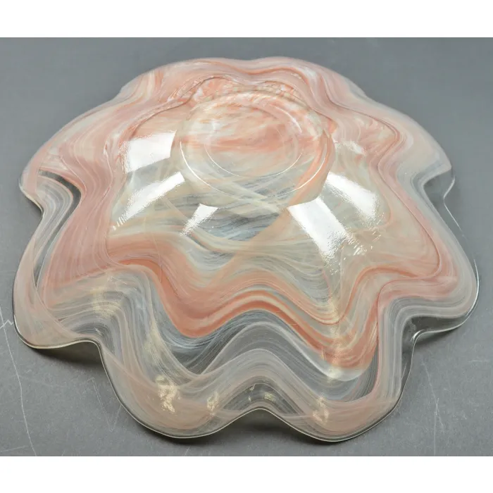 Large Scalloped Rim Art Glass Bowl - 12.125" Round