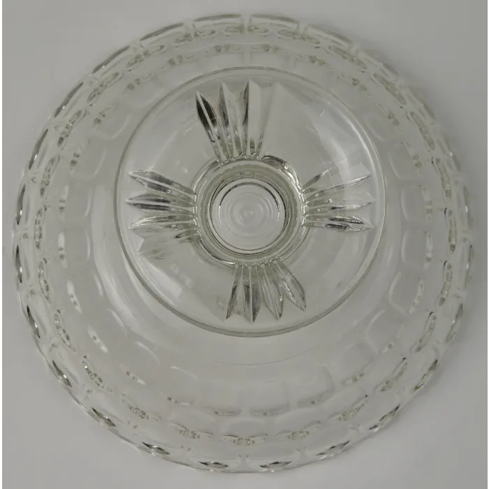Clear Glass Block Pattern Compote - 10" Round
