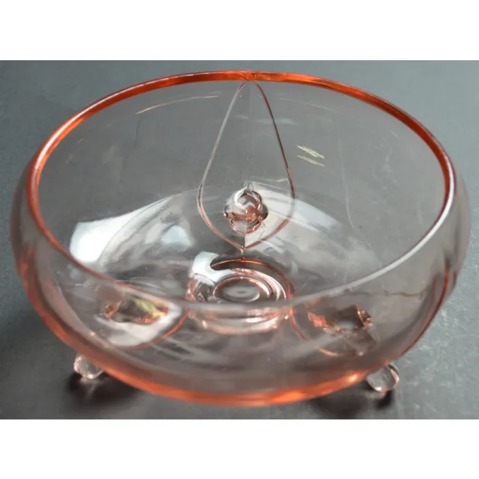 Vintage Pink Depression Glass Three Toed Bowl - 3.5" Tall