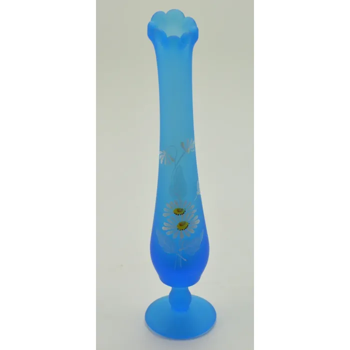 Westmoreland Glass Hand Painted Blue Bud Vase - 10" Tall