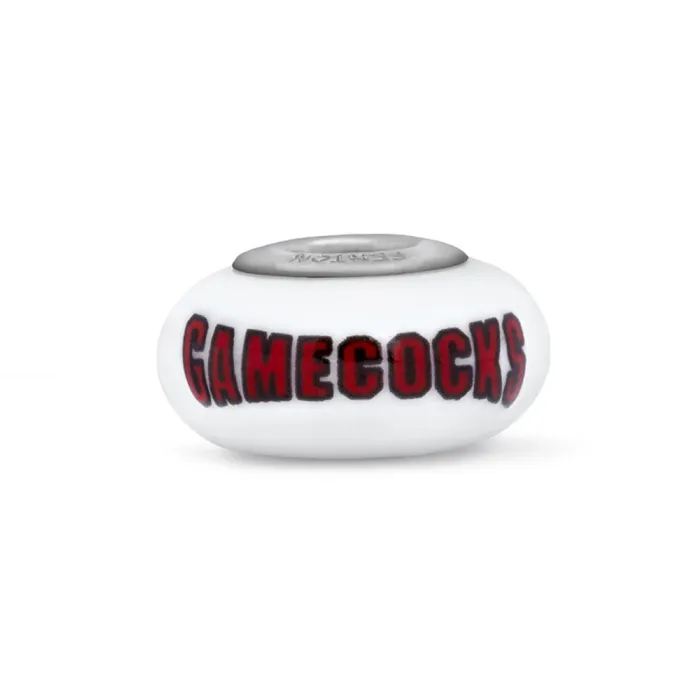 Fenton Milk Glass Collegiate Bead - South Carolina - Sterling Silver Lined