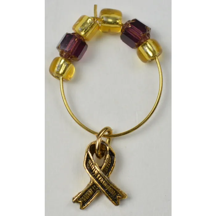 Gold Toned Basket Charm - Breast Cancer Ribbon