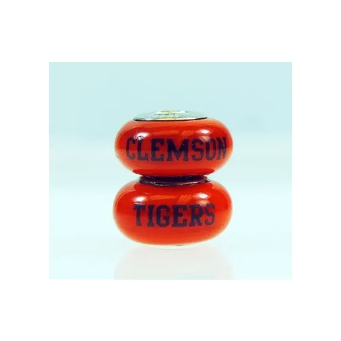 Fenton Orange Glass Collegiate Bead - Clemson Tigers - Sterling Silver Lined