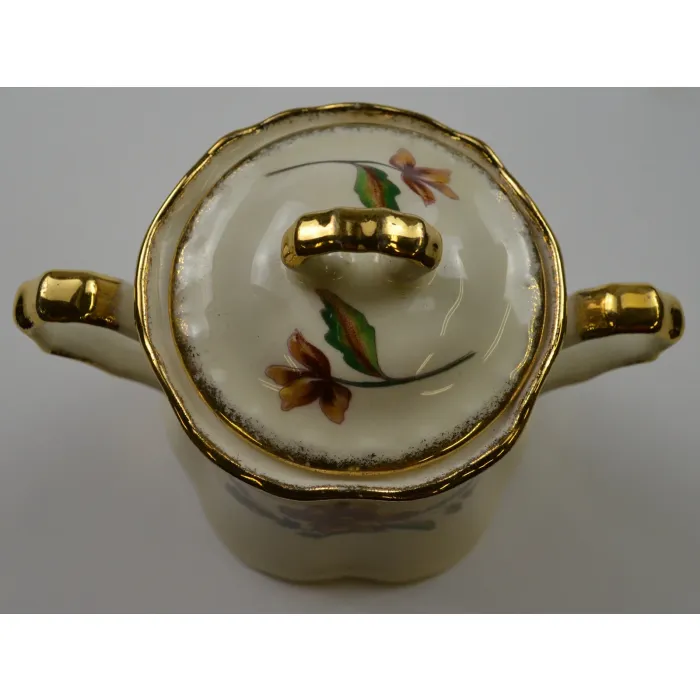 Vintage Lidded Sugar Bowl - Floral Pattern & Gold Trim