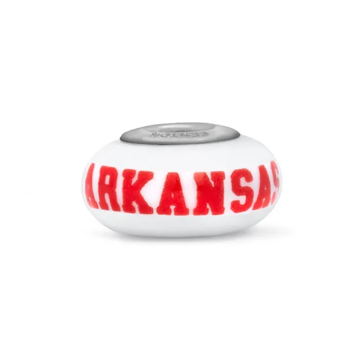 Fenton Milk Glass Collegiate Bead - Arkansas - Sterling Silver Lined