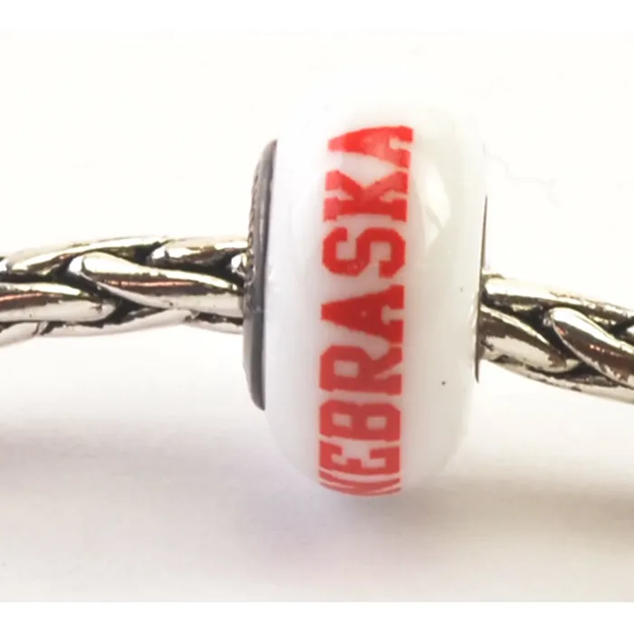 Fenton Milk Glass Collegiate Bead - Nebraska Cornhuskers - Sterling Silver Lined