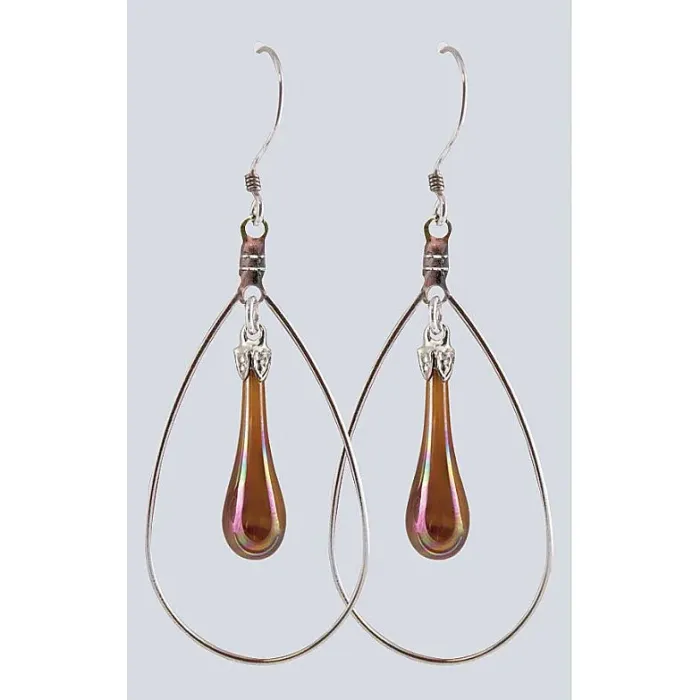Fenton Art Glass - Hoop Style Teardrop Earrings - Chocolate Iridized