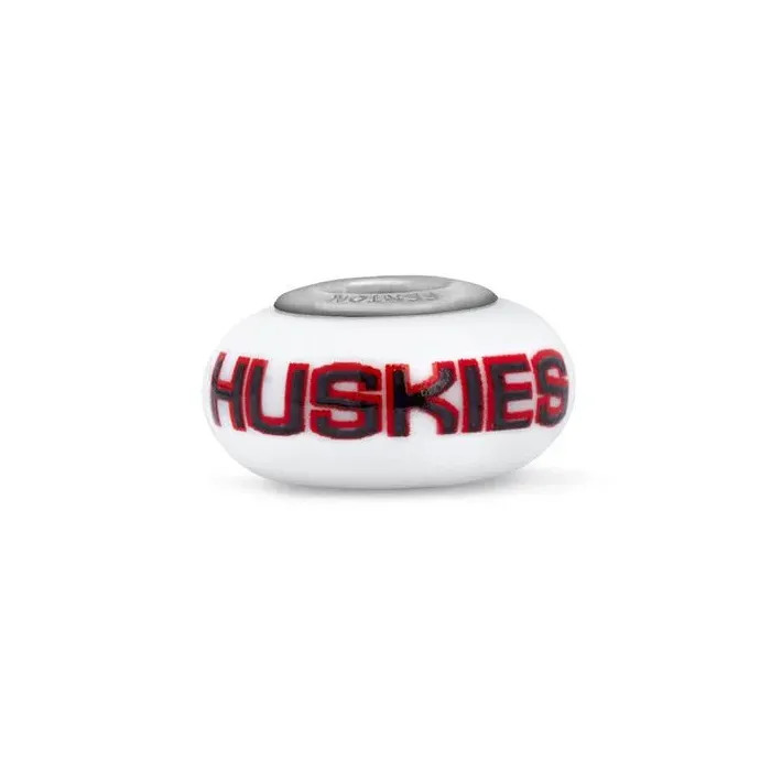Fenton Milk Glass Collegiate Bead - UConn Huskies - Sterling Silver Lined