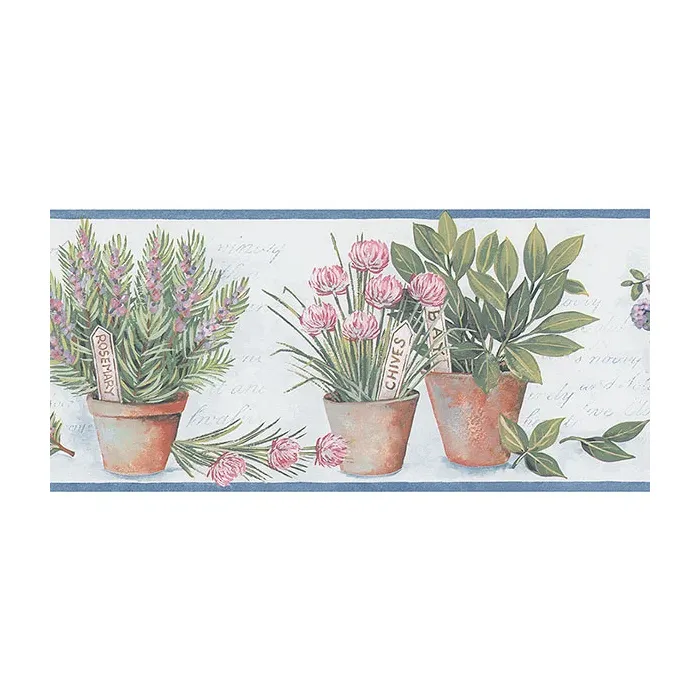 Kitchen Herb Wallpaper Border Blue, Green Norwall Wallcovering KV79531
