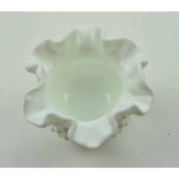 Fenton Art Glass - Hobnail Milk Glass - Double Crimped Vase - 3" Tall