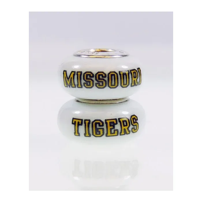 Fenton Milk Glass Collegiate Bead - Missouri Tigers - Sterling Silver Lined