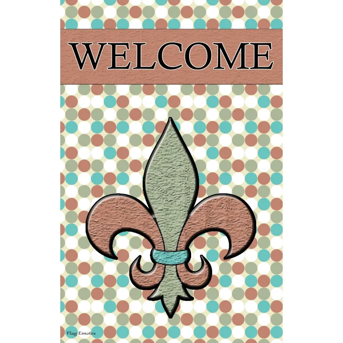 Flag Emotes - Double Sided Garden Flag - Welcome Fleur De Lis Polka Dots