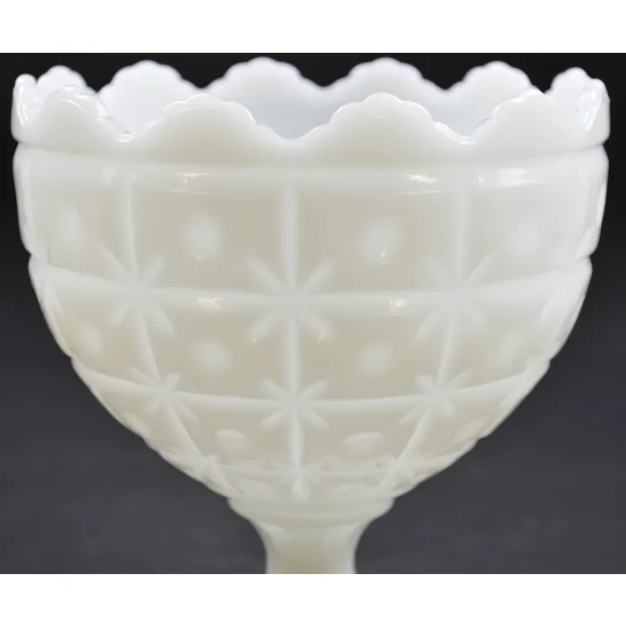 Napco - Milk Glass Star & Block Pattern - Pedestal Compote - 6.5" Tall