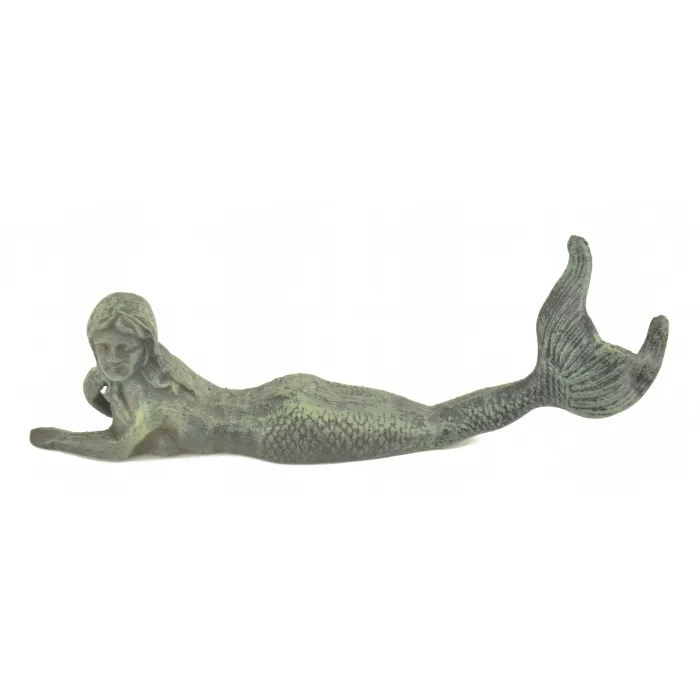 Cast Iron Laying Mermaid Figure - Verdigris - 16.25" Long