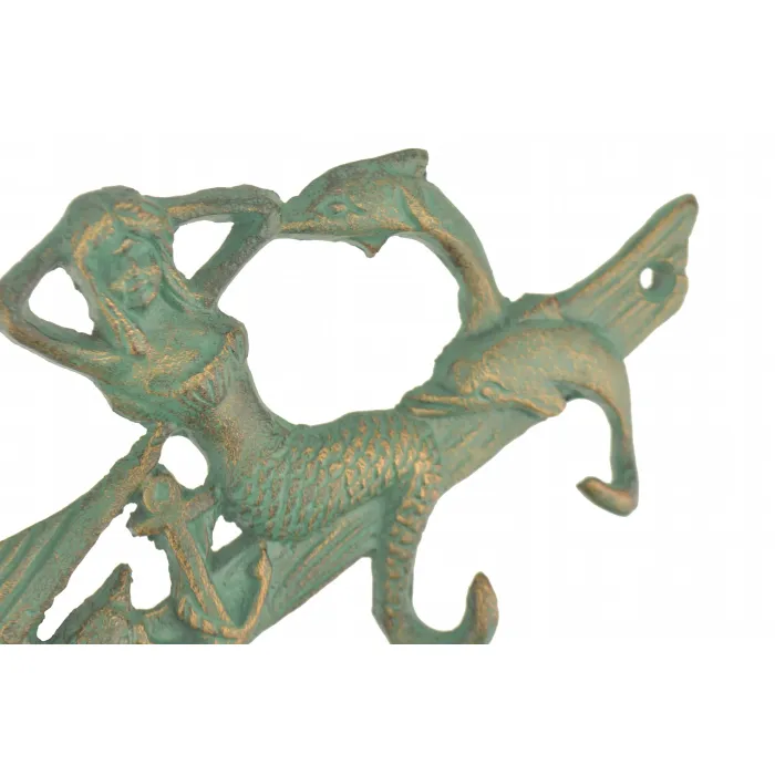 Metal Wall Hook Rack - Mermaid & Dolphins - 7.375" Wide