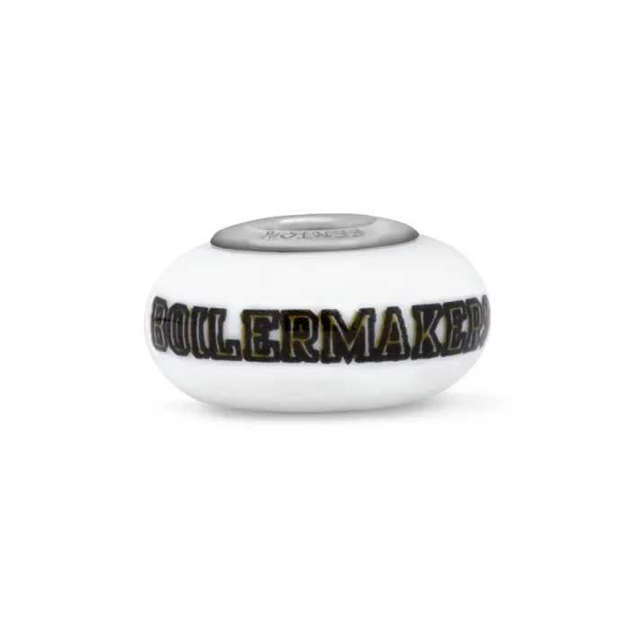Fenton Milk Glass Collegiate Bead - Purdue University - Sterling Silver Lined