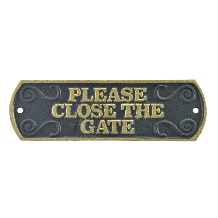 Cast Iron Plaque Sign - Please Close The Gate - Black & Gold
