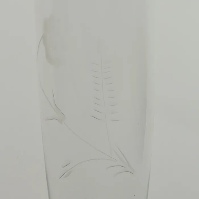 Clear Glass Bud Vase - Etched Floral Pattern - 9.75"  Tall