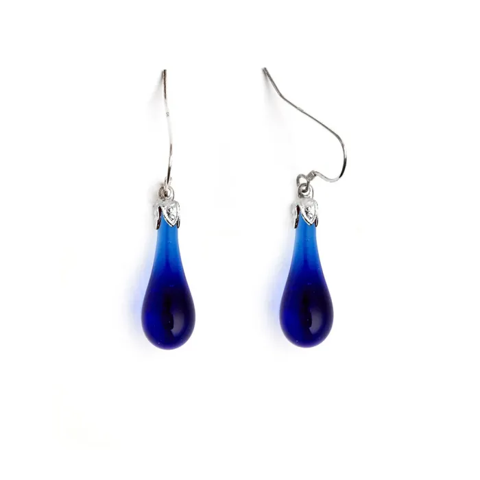 Fenton Art Glass - Teardrop Earrings - Cobalt - Handcrafted