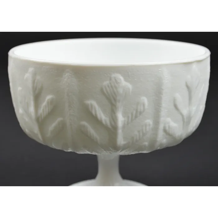 FTD - Milk Glass Leaf Pattern - Footed Compote Planter - 6.5" Round