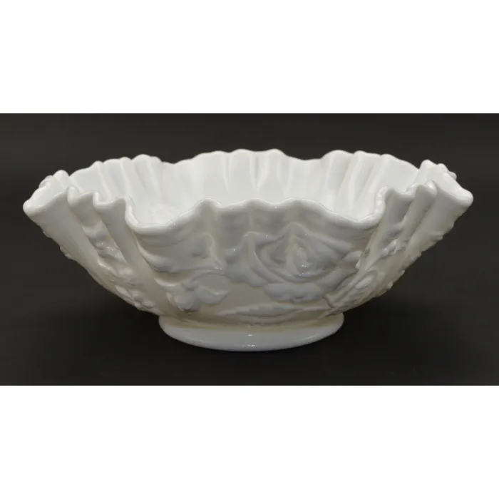 Imperial Glass - Rose Milk Glass Pattern - Crimped Bowl - 9" Round