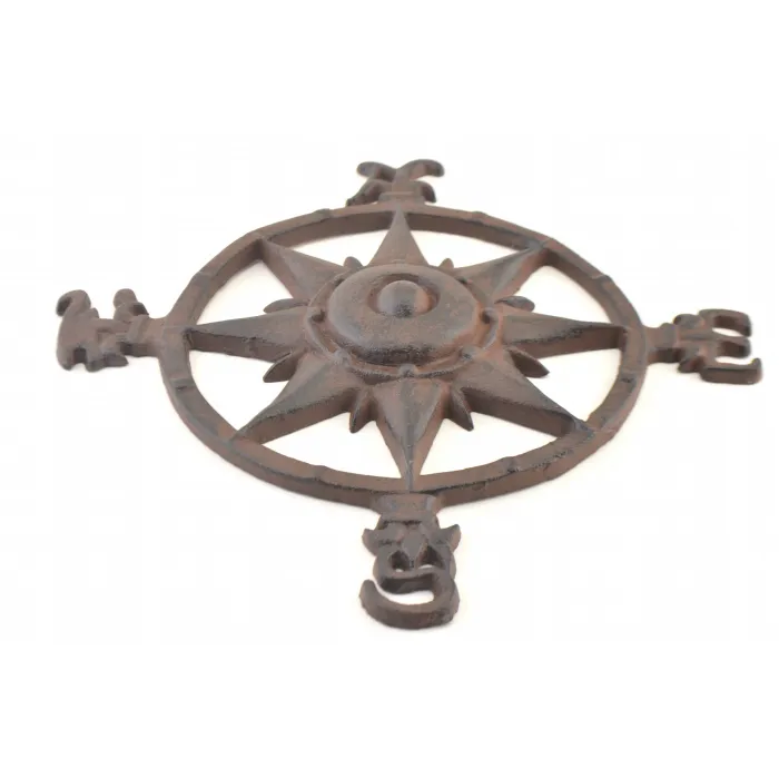 Cast Iron Nautical Compass Wall Plaque - Rust Finish - 11" Wide