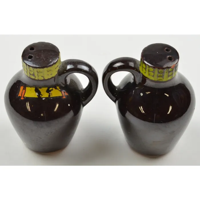 Vintage Brown Jug Ceramic Salt & Pepper Shakers - 3" Tall