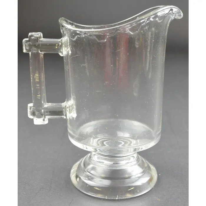 Clear Glass Creamer Pitcher - Drip Pattern & Wood Style Handle - 5.625" Tall