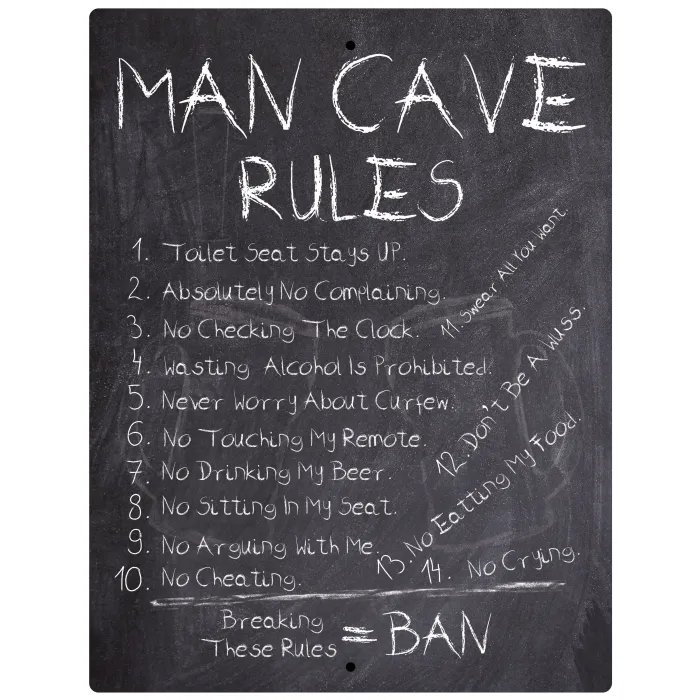 Aluminum Sign - Man Cave 14 Rules Chalkboard List