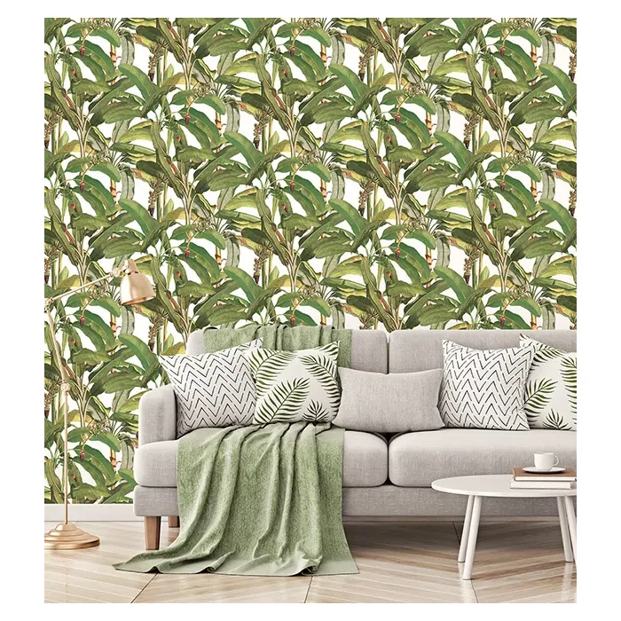 Polynesian Leaves Wallpaper Green Norwall Wallcovering MH36534