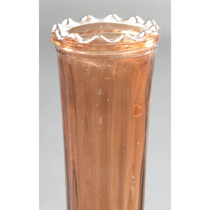 Amber Glass Bud Vase - Fluted Bulbous Base - 8.75" Scalloped Rim