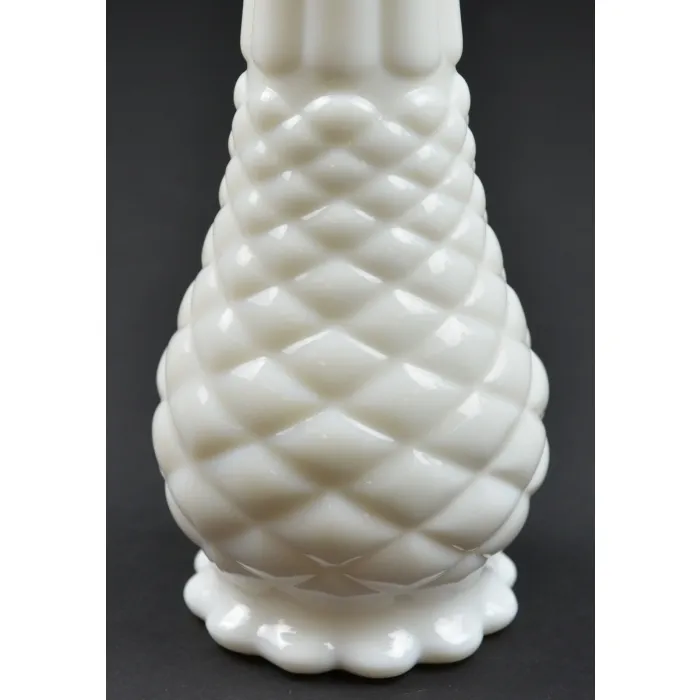 Milk Glass Diamond Pattern - Bud Vase - 9" Tall