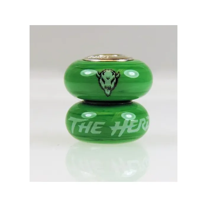 Fenton Green Glass Collegiate Bead - Marshall - Sterling Silver Lined