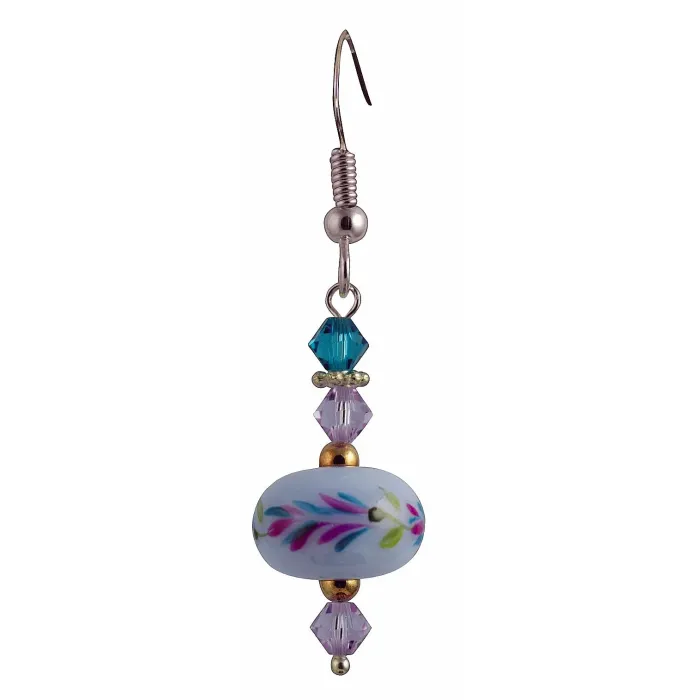 Fenton Art Glass - Bead Style Earrings - Fanciful Feathers - Hand Painted