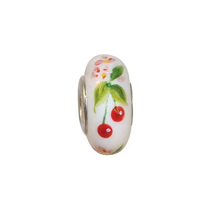 Fenton Art Glass Artisan Crafted Bead - Cherries and Blossoms - St. Silver Lined