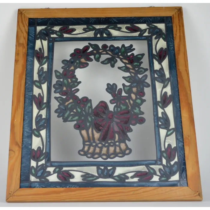Stained Glass Style Window Decoration - Basket Design Wall Hanging - 22" Tall