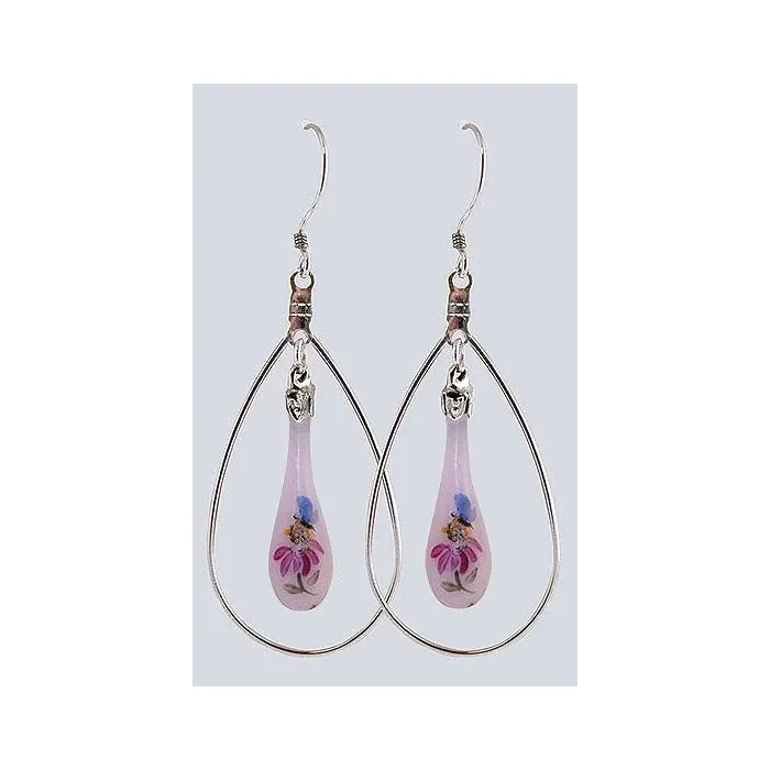 Fenton Art Glass - Hoop Style Teardrop Earrings - Butterfly Blessings