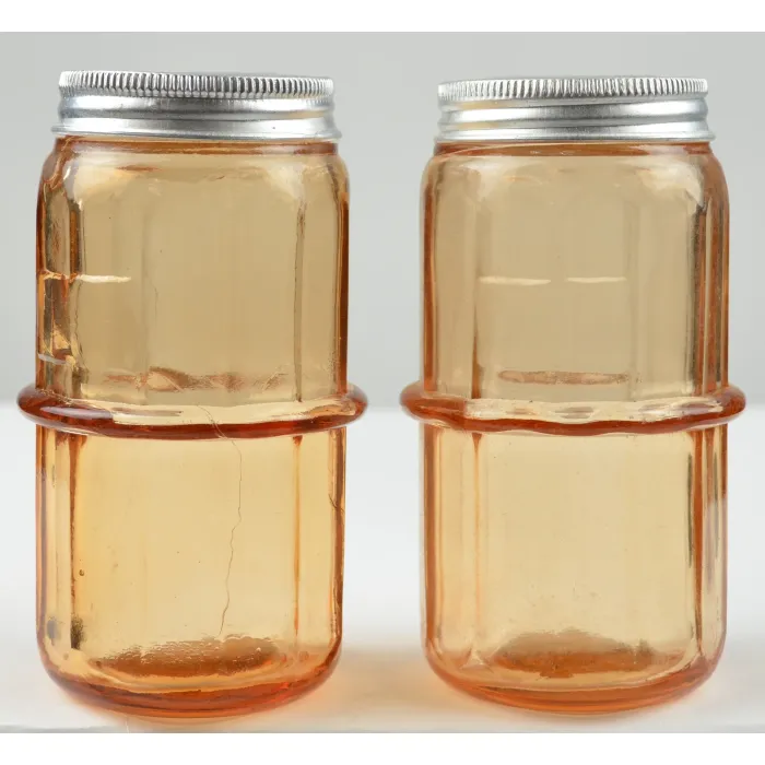 Amber Salt & Pepper Shakers With Black Wire Carrier - 7.75" Tall