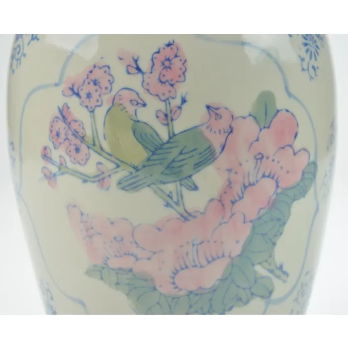 Decorative Art Pottery Vase - Flowers & Birds Design - 12" Tall